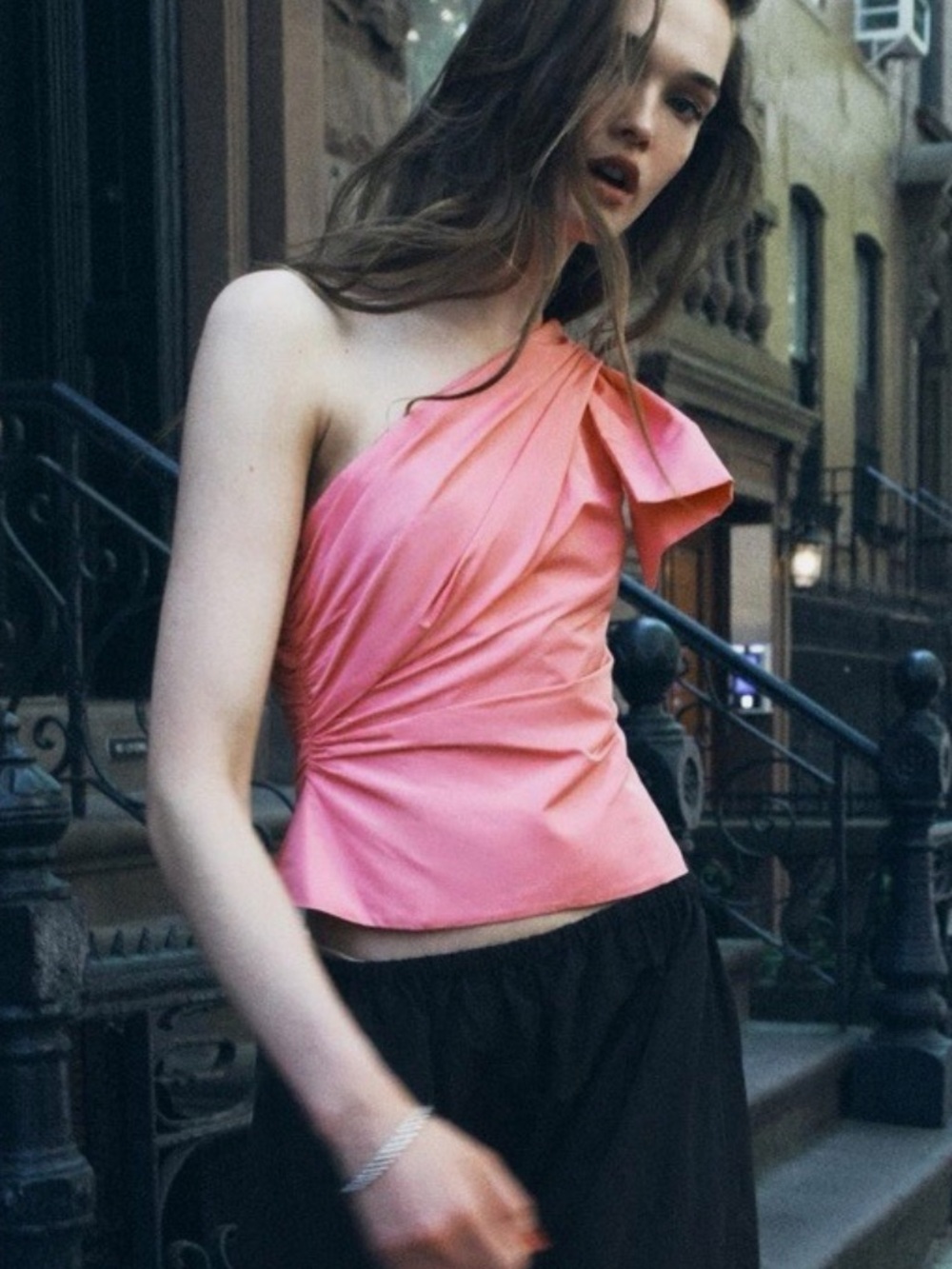 NWT Zara Taffeta Bow One Shoulder Top XS